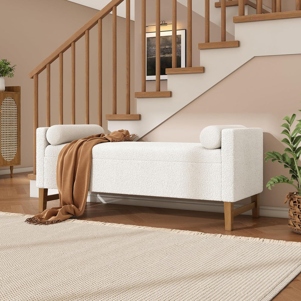 Merax Boucle Upholstered Storage Bench 50.8" End of Bed Bench with 2 Rou...