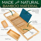 SereneLife Bathtub Tray - Expandable Bath Tray for Tub, Adjustable Bamboo Caddy with with Non-Slip Handles, Device Holder and Wine Glass Slot for Bathing Luxury (Standard, Soft Back, Gift Set)