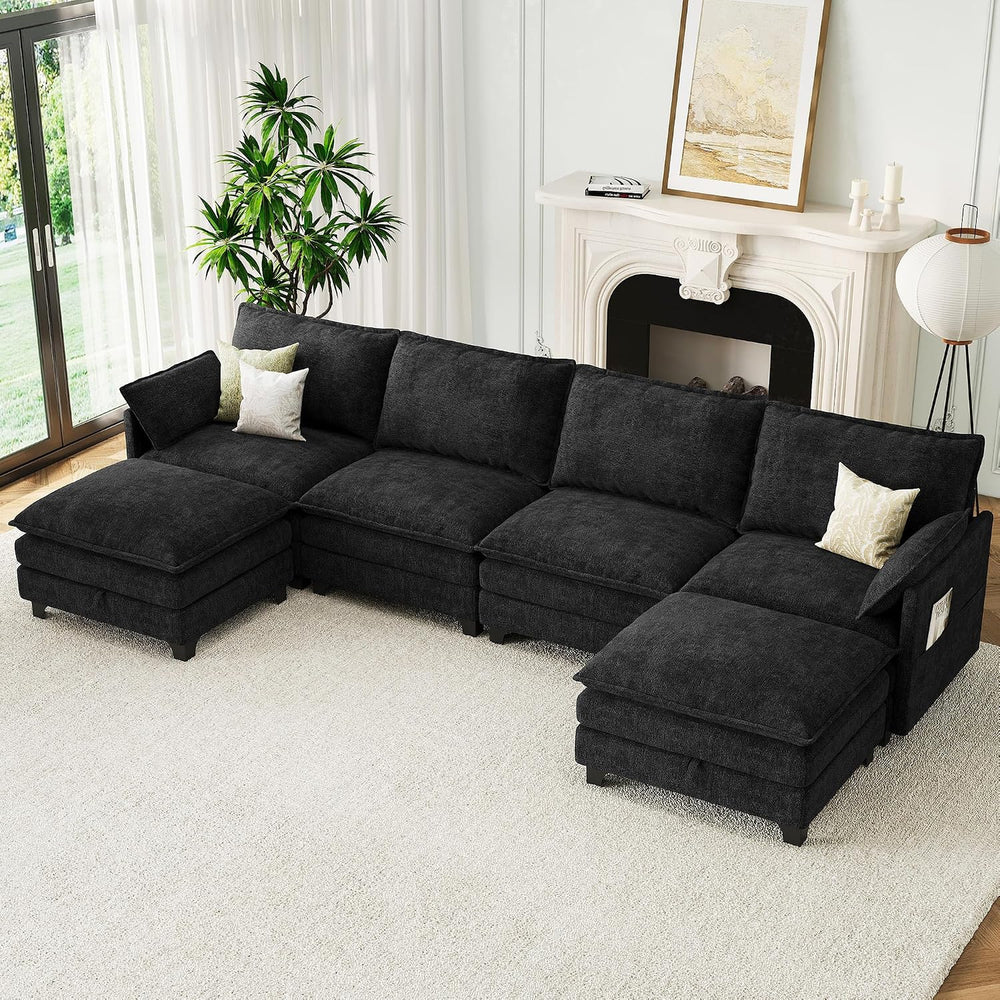 140" U-Shaped Modern Modular Sectional Sofa, Chenille Cloud Couch with S...