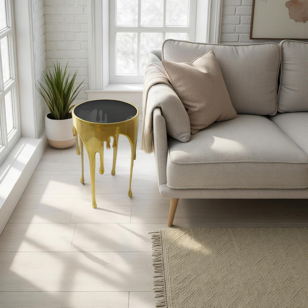 TUP THE URBAN PORT Capri Side End Table, 24.75 Inch Round Glass Top, Antique ...