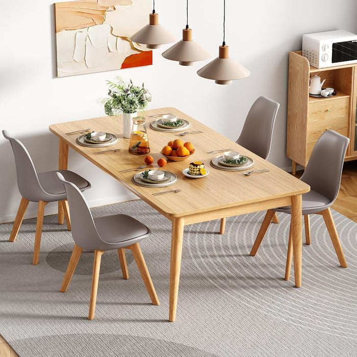 VECELO Dining Chairs Set of 4, Mid-Century Modern Kitchen & Dining Room Chairs, PU Leather Upholstered Seat, Solid Wood Legs, Armless, Non-Slip Feet, Grey