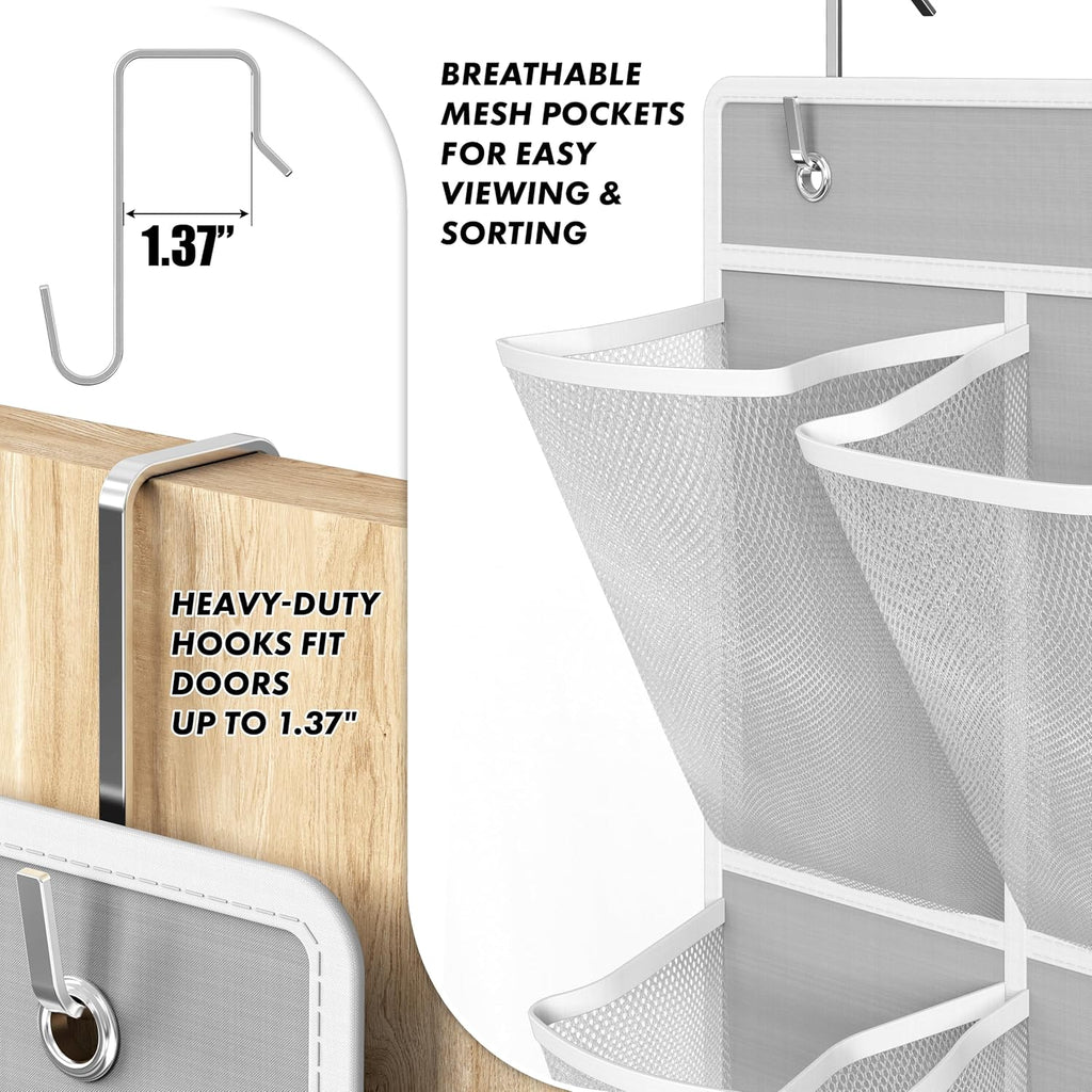 Simple Houseware 12 Pockets Large Over Door Shoe Organizer, 2 Pack, Gray | Total 24 Pockets, 56" x 12.5", Fits Standard & Narrow Door, 4 Durable Metal Hooks, 6" x 8" Pocket Size, Multipurpose