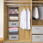Large Hanging Sweater Organizer for Closet,Collapsible 6-Shelf Hanging Closet Shelves with Drawers, Washable (Grey-5 Shelf-2 d)