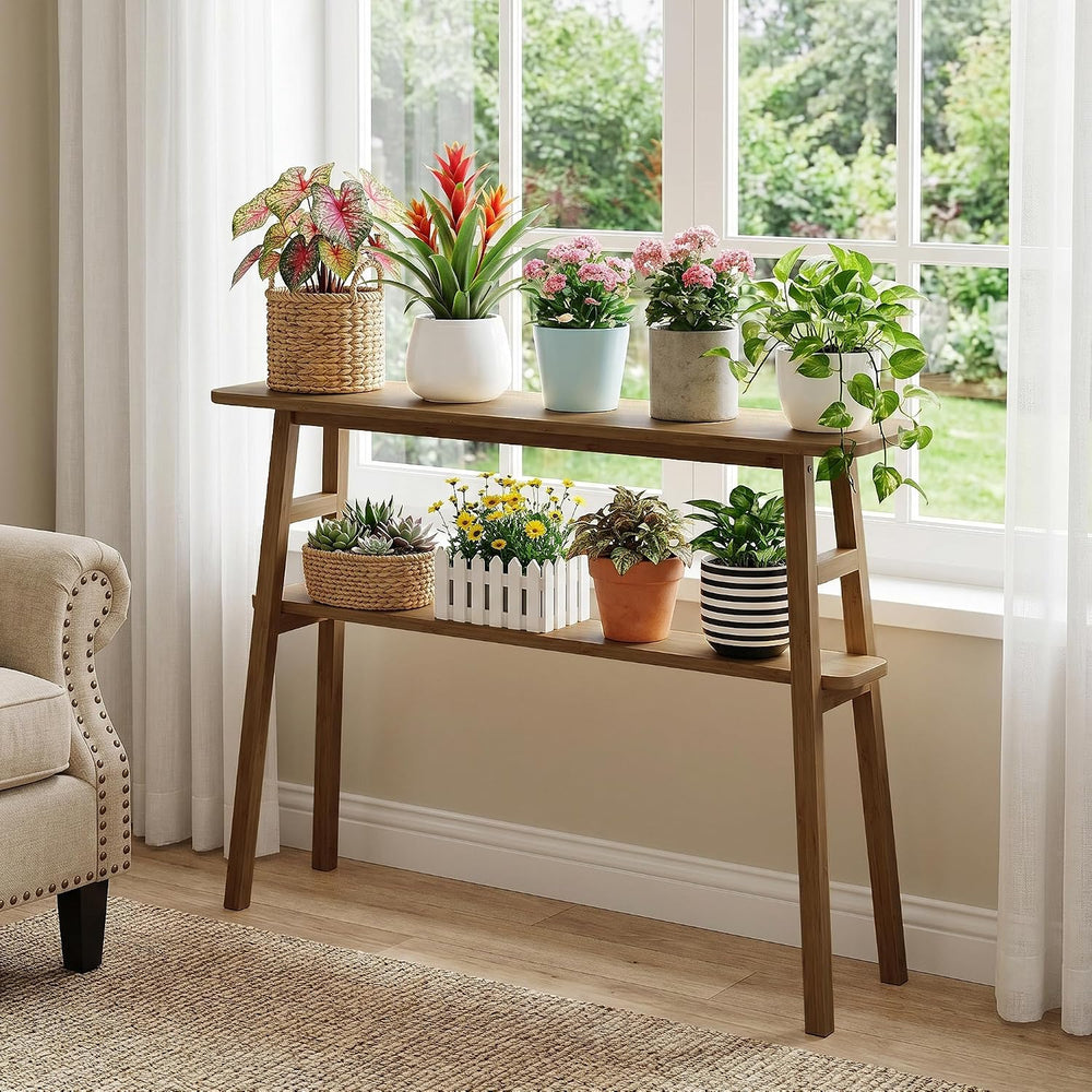 39.4" Solid Bamboo Entryway Console Table, Sofa Table Behind Couch, Narr...