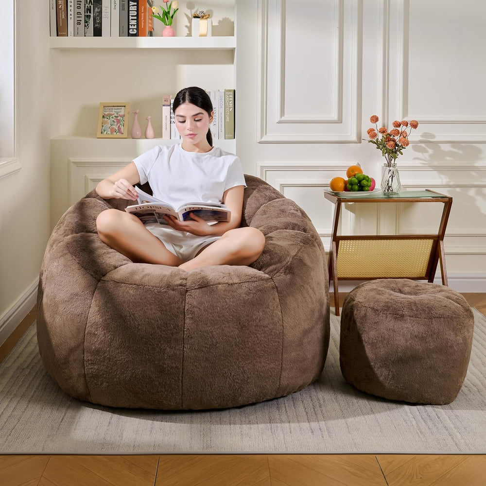 Bean Bag Chair, Bean Bag Chair with Ottoman, Stuffed Bean Bag Chairs with Fil...