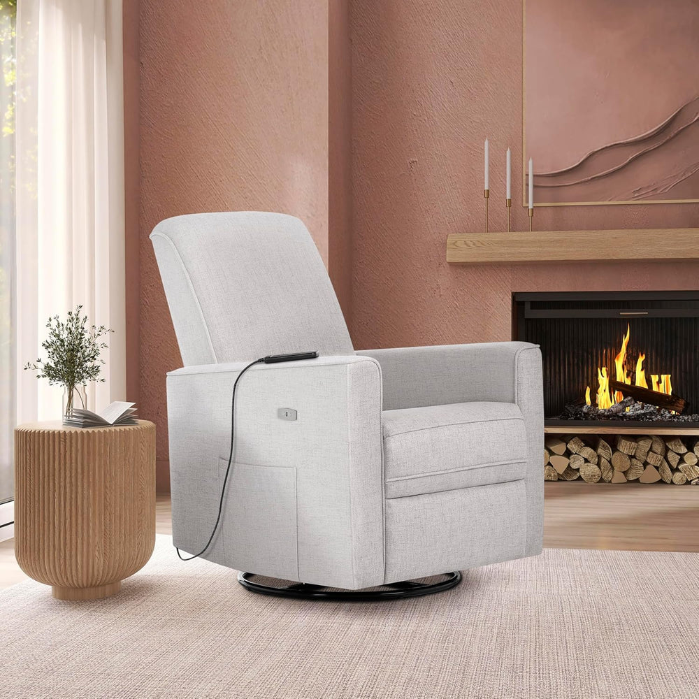 Evolur Harlow Power Glider Recliner, USB Charging, 275° Swivel, Fog Grey