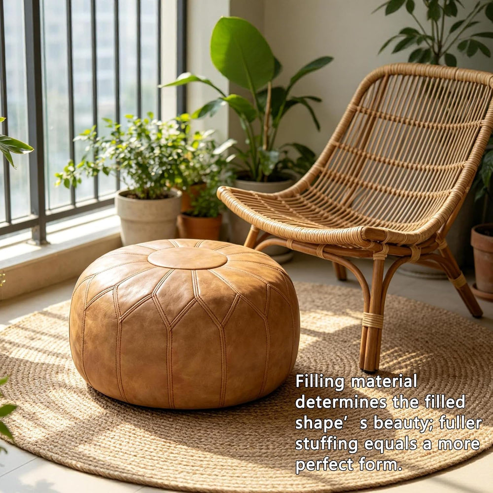 Thgonwid Unstuffed Moroccan Faux Leather Pouf Ottoman Cover with Storage - Bo...