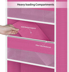 Univivi 6-Shelf Over Door Hanging Organizer Fabric Baby Door Storage with 5 Large Pockets and 3 Small PVC Pockets Wall Mount Hanging Storage Organizers for Baby Essential (Pink)