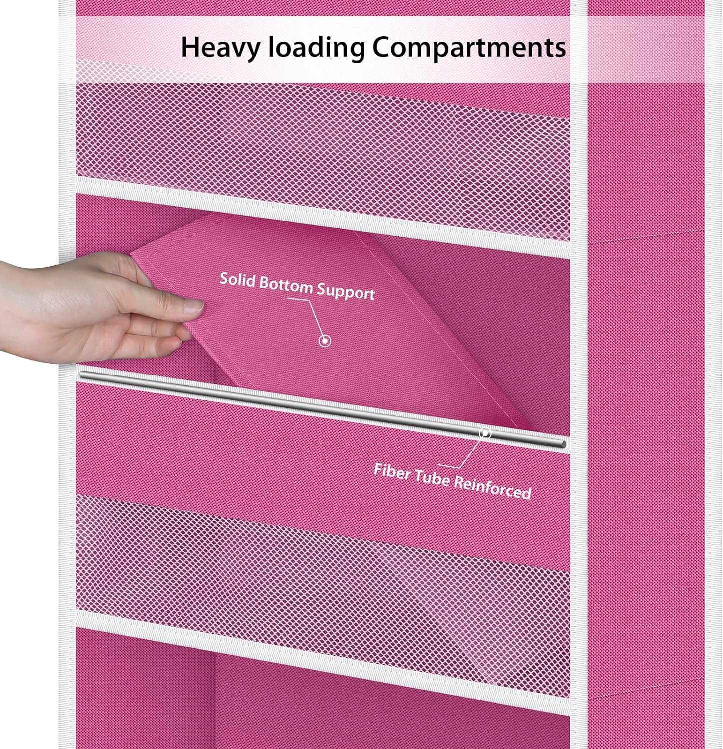 Univivi 6-Shelf Over Door Hanging Organizer Fabric Baby Door Storage with 5 Large Pockets and 3 Small PVC Pockets Wall Mount Hanging Storage Organizers for Baby Essential (Pink)