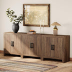 WAMPAT Farmhouse TV Stand for TVs up to 85 Inch, Rustic Wood Entertainment Center & Media Console with 6 Storage Doors, Accent Cabinet for Living Room, Hallway, Rustic Brown