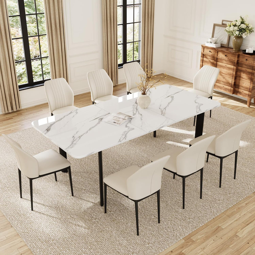 HIPIHOM Extendable Dining Table Set for 6-8 People, 63 to 78.7 Inch MDF Kitch...