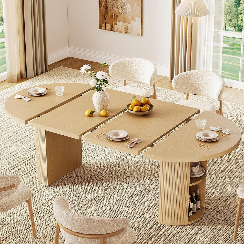 ONBRILL 41-78 Inch Extendable Dining Table for 4-8, Storage Shelf, Oak