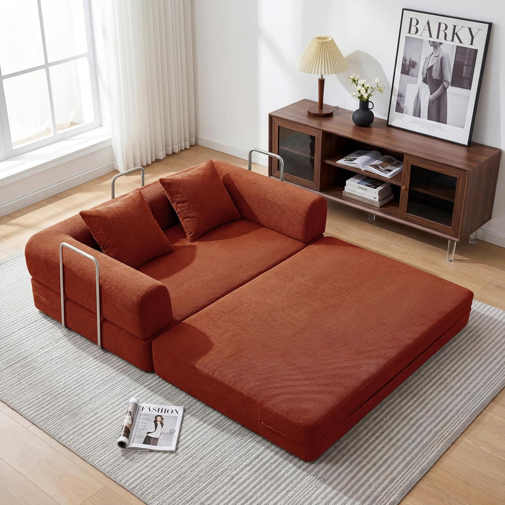 53.15'' Convertible Compressed Corduroy Folding Cloud Sofa Bed, Moder...