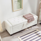 48" Storage Ottoman Bench, Ivory White | Faux Leather, Lift Top, For Living Room & Bed End, Upholstered Tufted PU