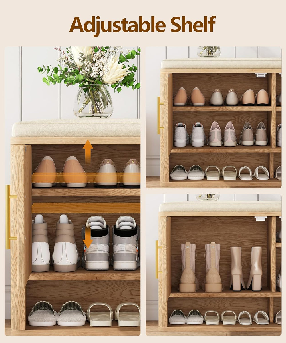 Fluted Shoe Storage Bench, Entryway Bench with Adjustable Shelves | Hidden Sh...