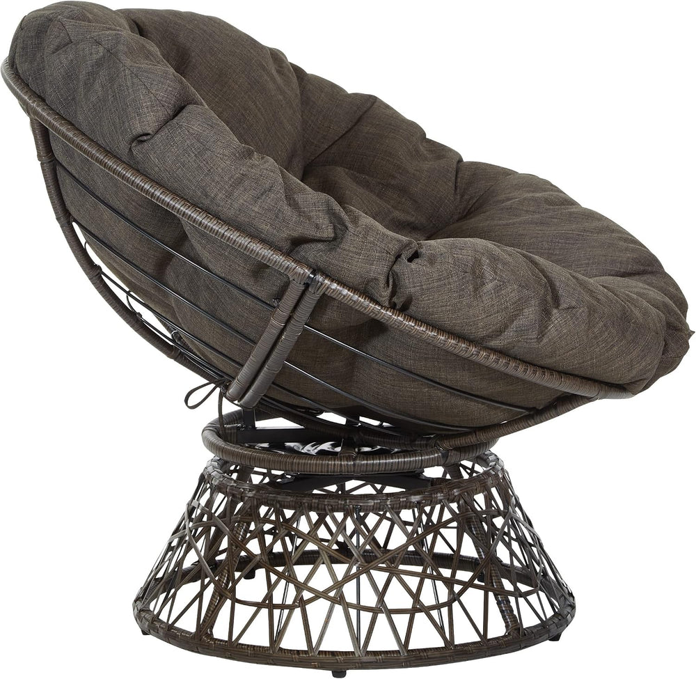 OSP Home Furnishings Wicker Papasan Chair with 360-Degree Swivel, Brown Frame...