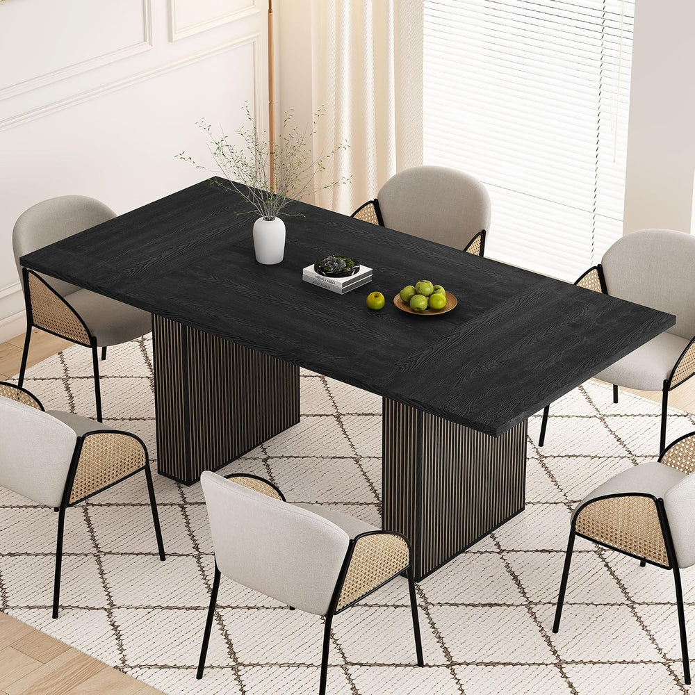 78 Inch Rectangular Dining Table for 6 to 10, Farmhouse Fluted Dining Kitchen...
