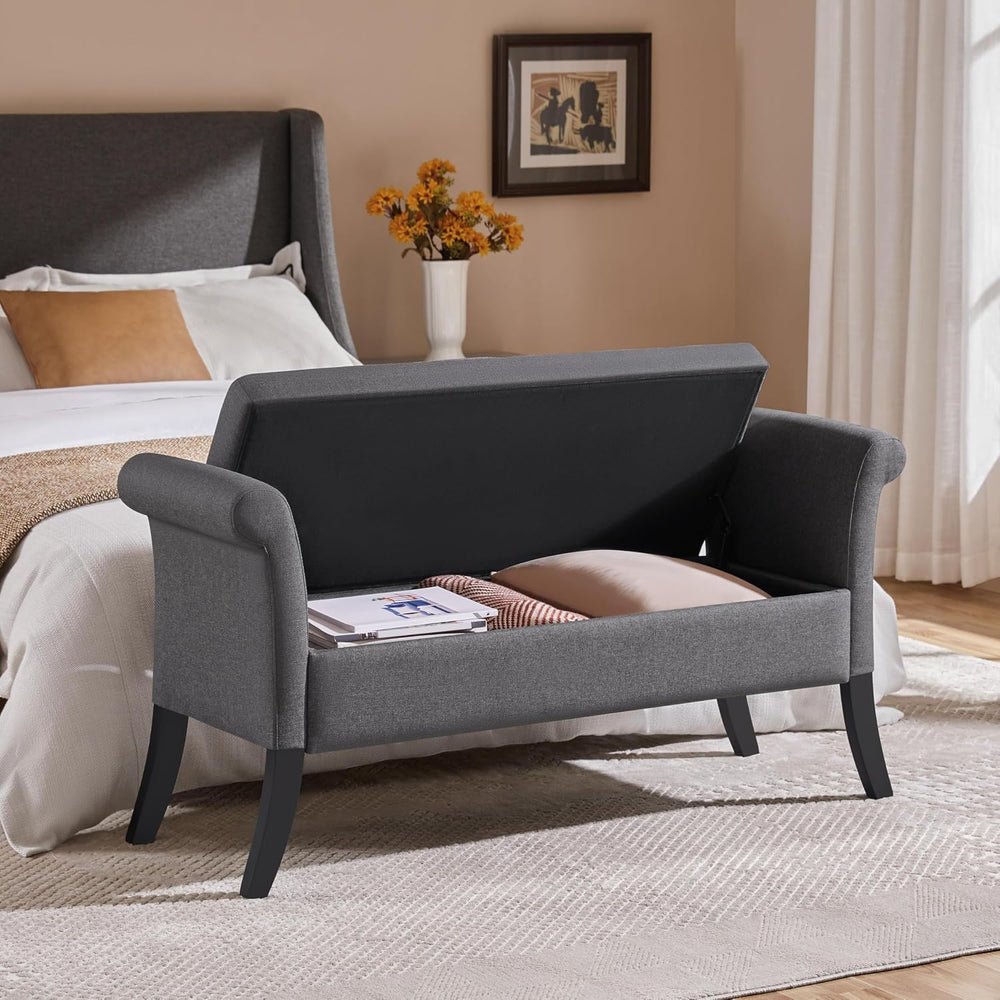Yaheetech 52" Storage Ottoman Bench for Bedroom, Rolled Arm, Dark Gray