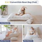 MAXYOYO Giant Bean Bag Chair with Pillow, 3 in 1 Convertible Bean Bag Chair for Adults with Removable Cover, Floor Cushion Stuffed Floor Lounger for Living Room Bedroom, Beige