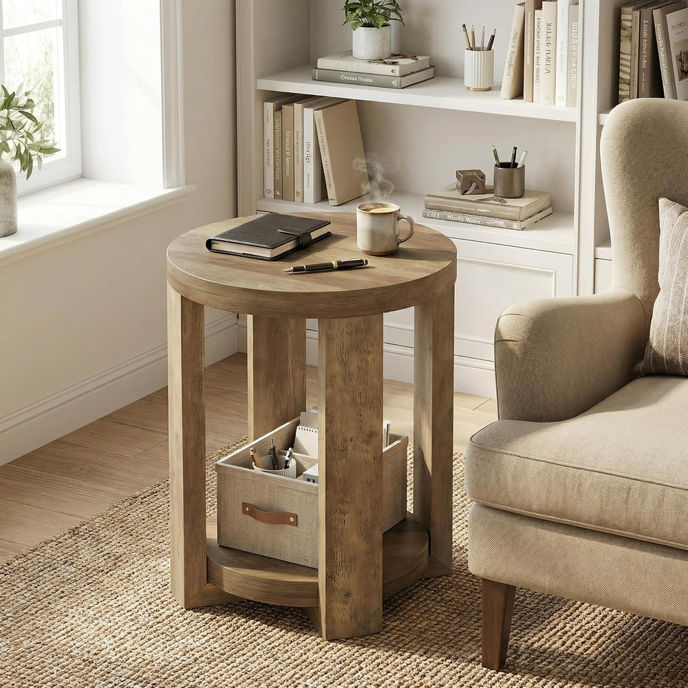 Tribesigns Round Side Table, 2-Tier End Table for Living Room & Bedroom, ...