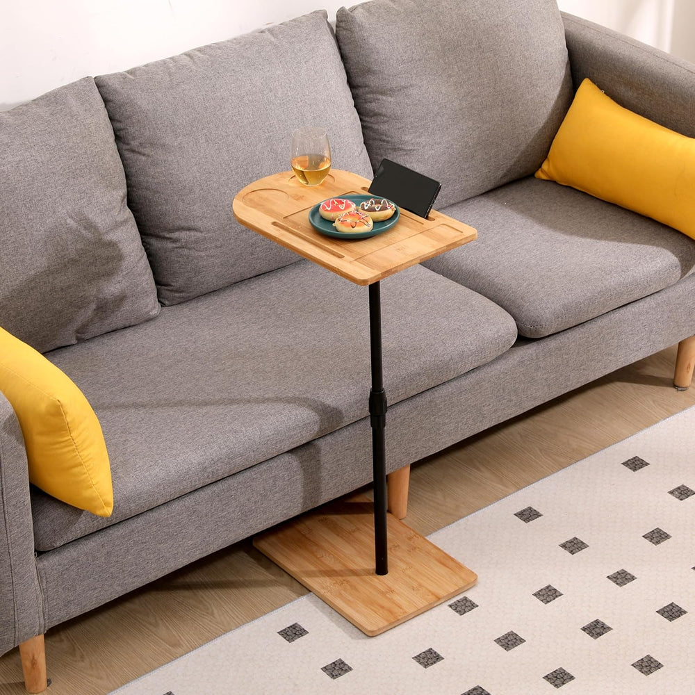 TV Tray Table C-Shaped Sofa Side Table with Slots, Adjustable Height & 36...