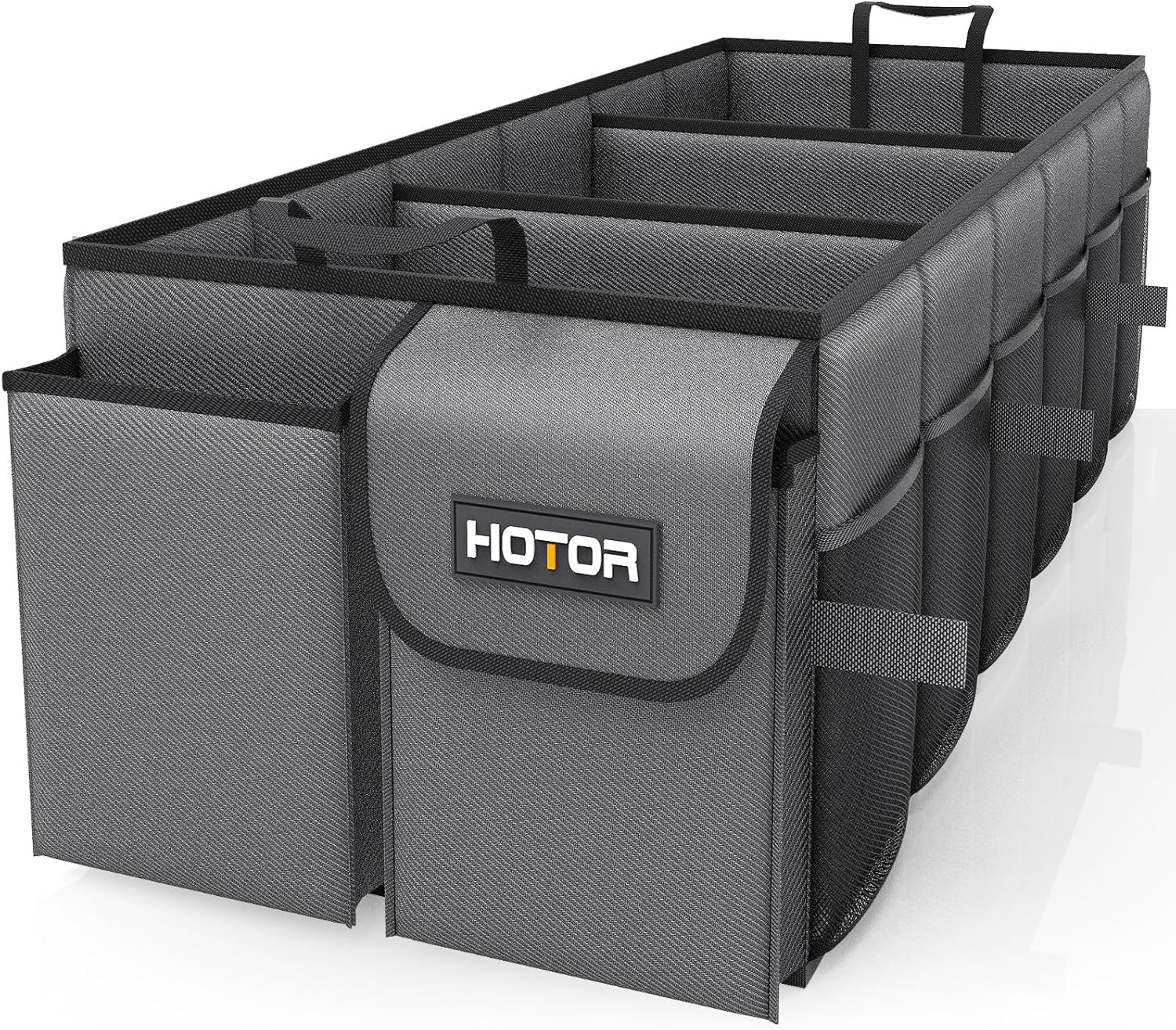 HOTOR Foldable Trunk Organizer - SUV & Sedan Compatible, 3 Compartments, Grey, 31.9"12.6"10.6" Sturdy Car Organization for Accessories, Tools, Sundries