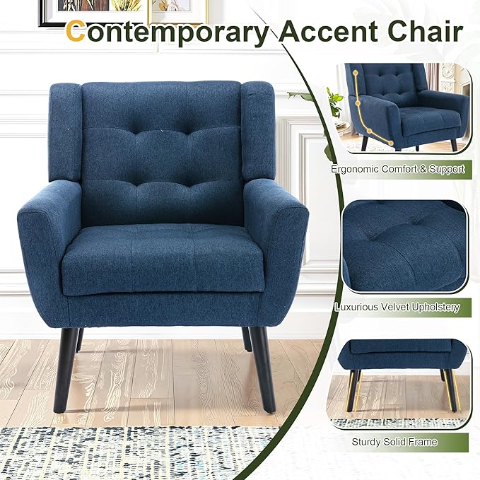 NicBex Modern Accent Chair for Living Room Upholstered Foam Filled Living Room Chairs with Metal Legs Linen Cozy Lounge Armchair for Living Room Bedroom,Blue