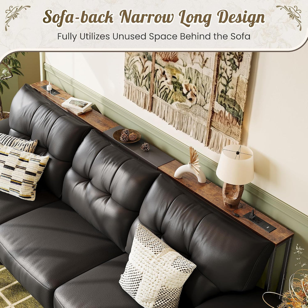 Huuger Narrow Console Table with Power Outlets & USB-C, Rustic Brown | 23...