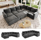 106.7" Sectional Sleeper Sofa with Pull Out Couch, Modern 7 Seat U Shaped Modular Couch, Sectionals Modular Sofa with Storage, Comfy Sectional Couches for Living Room & Apartment, Dark Gray