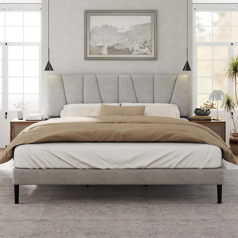 HAOARA King Size Bed Frame with Fabric Upholstered Headboard, Platform Bed wi...
