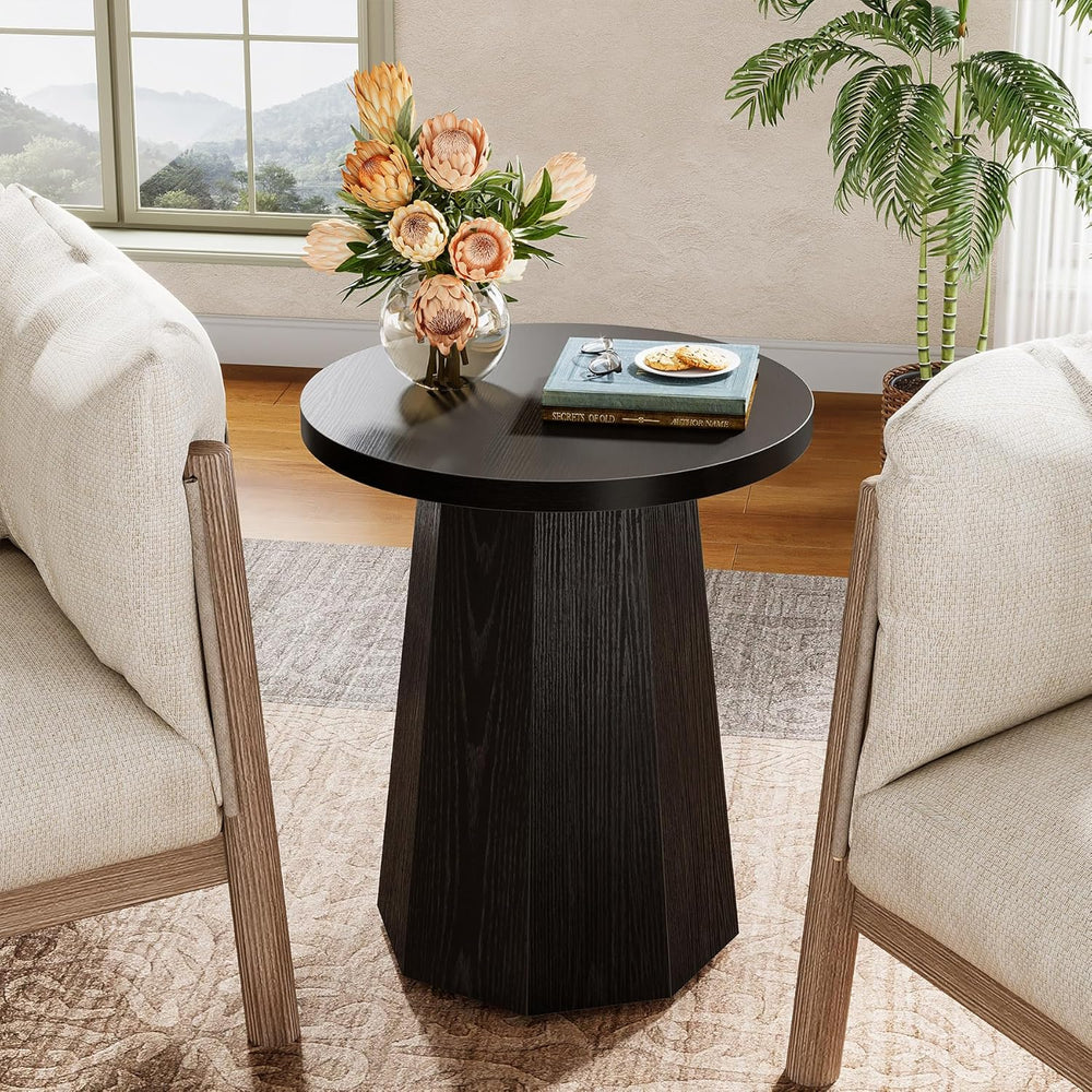 Tribesigns Round Pedestal End Table, Farmhouse Couch Side Table with Octagona...