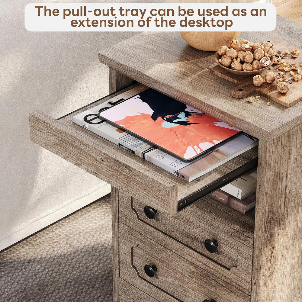 LIKIMIO Nightstand Set of 2, Night Stand with Pull Out Tray, Wooden Bedside T...