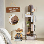 Cactus Tree Bookshelf, 5-Tier Wood 50" Tall Corner Storage Rack for CDs/Movies/Books, Small Space-Saving Organizer Shelves for Living Room, Bedroom, Home Office (Rustic Brown)