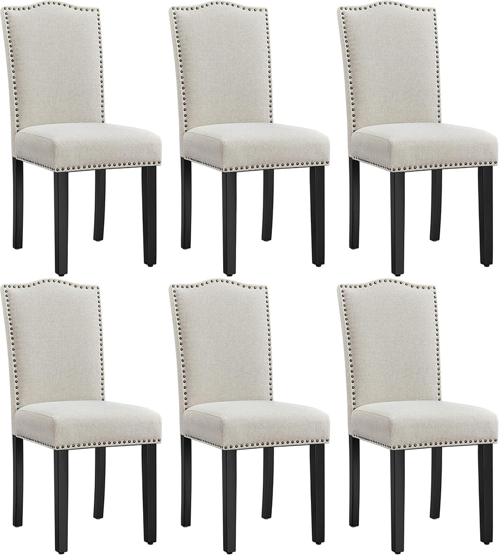 Yaheetech Dining Chairs Set of 6 Upholstered High Back Kitchen Chairs Beige