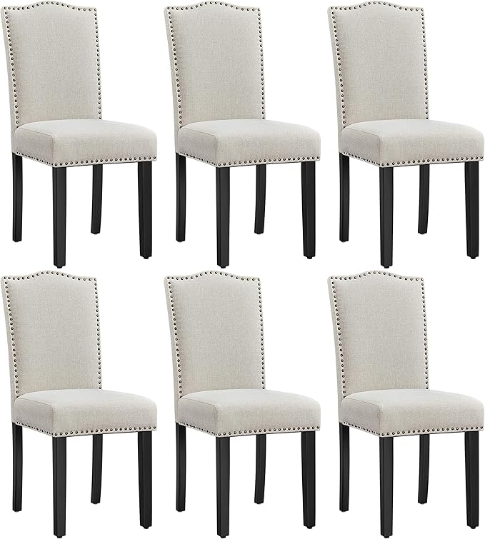 Yaheetech Dining Chairs Set of 6 Modern Kitchen Chairs with Fabric Upholstered Seat and Solid Wood Legs for Home/Kitchen/Living Room, Beige