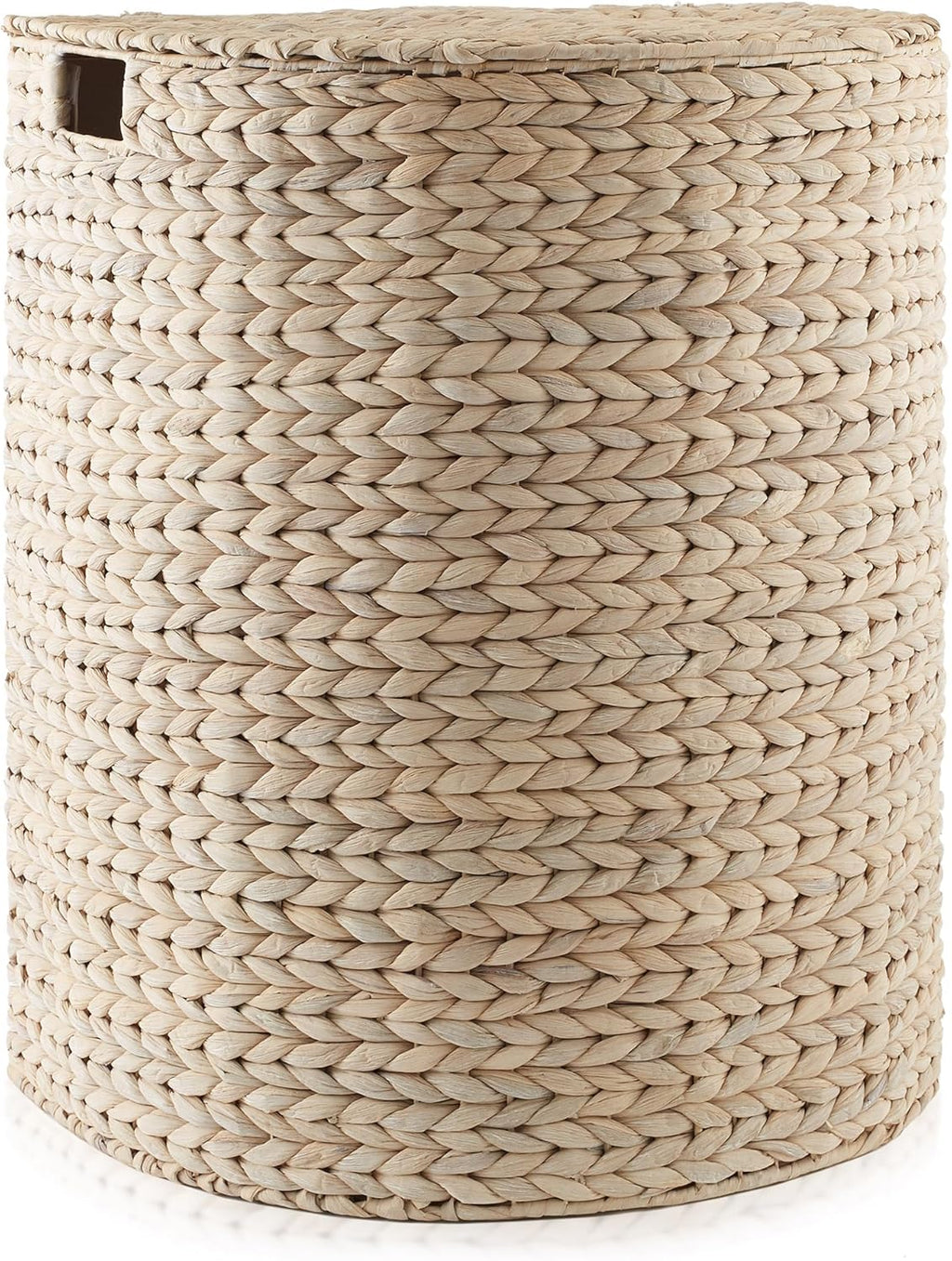 Casafield Half Moon Laundry Hamper with Lid and Removable Liner Bag - Whitewash, Woven Water Hyacinth Laundry Basket for Clothes and Towels
