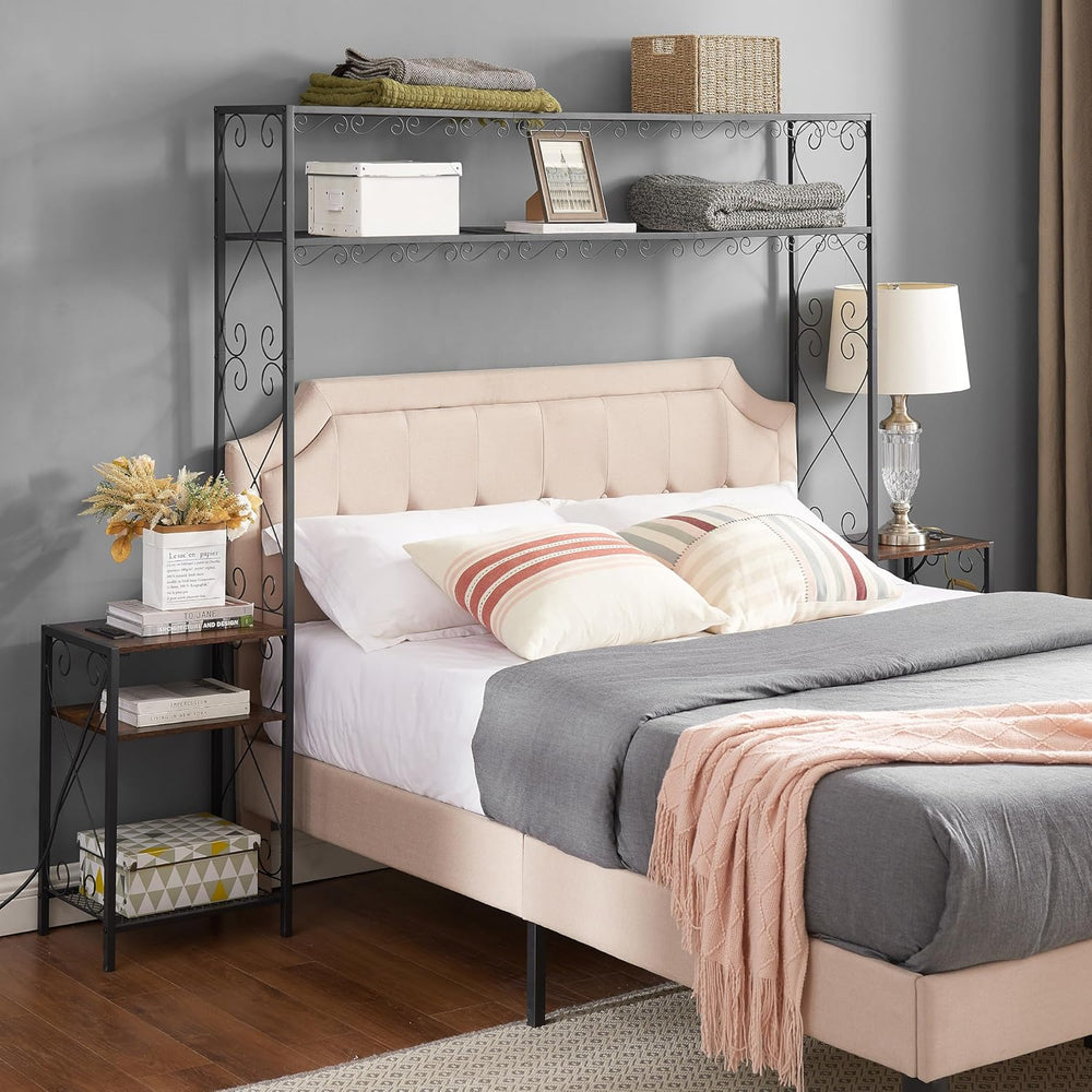 Queen Bed e with 2 Nightstands Headboards with Storage Cabinet, Headboard wit...