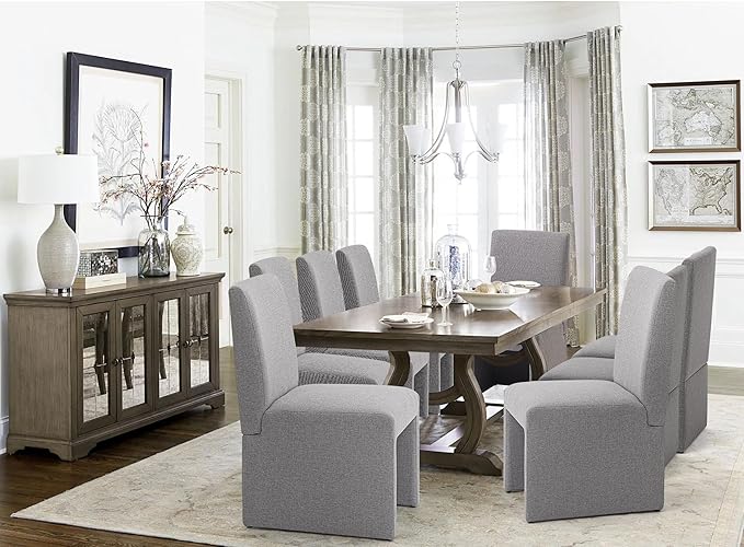 Upholstered Dining Chairs Set of 8 Modern Kitchen & Dining Room Chairs Linen Fabric Dining Chairs with Wooden Frame, Grey