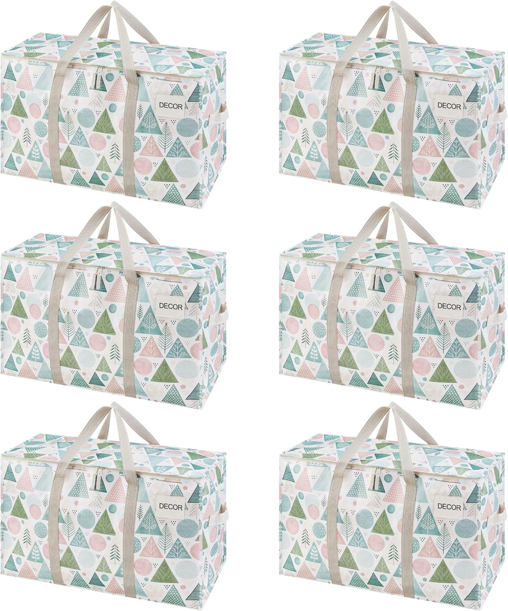 VENO 6 Pack Moving Bags and Large Christmas Storage Bins with lids. Alternative to Moving Boxes, Packing Supplies for College. Extra Large Heavy Duty Totes for Packaging (Pastel Forest, 6 Pack)