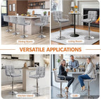 Yaheetech Bar Stools Set of 3, PU Leather Adjustable Barstools with Armrest, Counter Height Stool Chairs with Thickened Seat Cushion for Kitchen Island, Light Grey