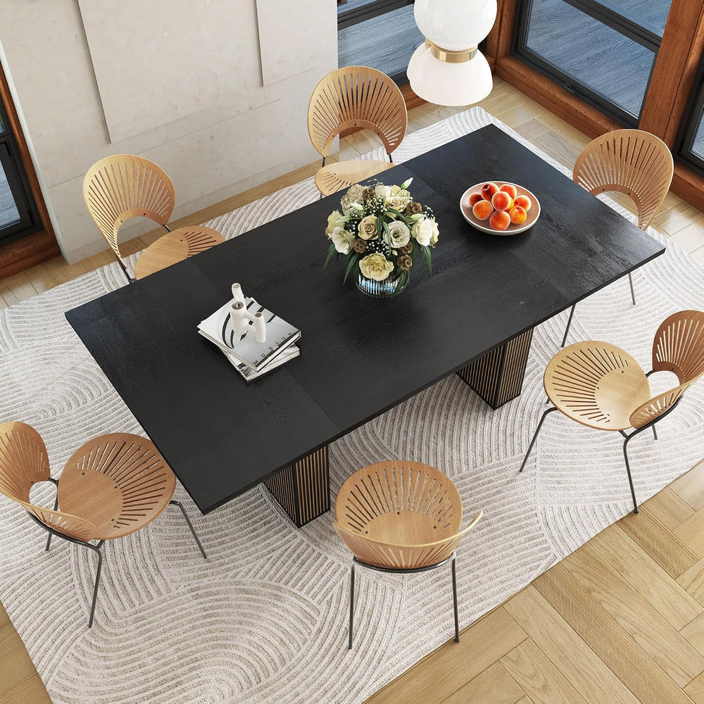78 Inch Rectangular Dining Table for 6 to 10, Farmhouse Fluted Dining Kitchen...
