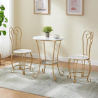 JOIN IRON 2-Piece Bistro Dining Set for Indoor Use, Marble-Look Tabletop with Gold Metal Frame, Vintage French Café Style Round Table and Chairs for Kitchen, Breakfast Nook, Small Apartment (Gold)