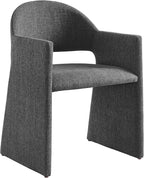 Modway Talia Upholstered Fabric Dining Armchair in Charcoal - Modern Curved Dining Chair with Open-Back - Living Room Barrel Lounge Chair - Single Upholstered Accent Chair with Arms
