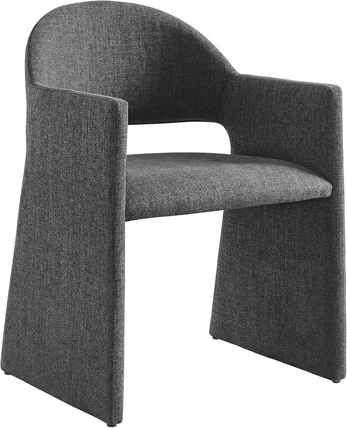 Modway Talia Upholstered Fabric Dining Armchair in Charcoal - Modern Curved Dining Chair with Open-Back - Living Room Barrel Lounge Chair - Single Upholstered Accent Chair with Arms