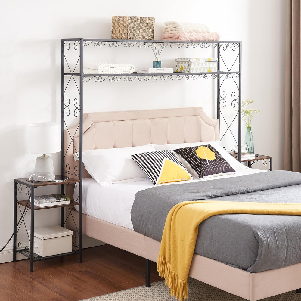 Queen Bed e with 2 Nightstands Headboards with Storage Cabinet, Headboard wit...
