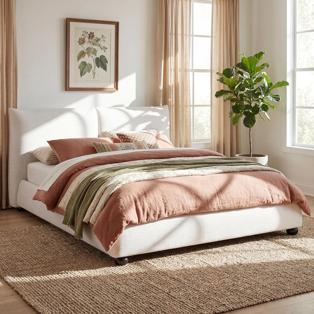 Merax Modern Upholstered Bed Frame with High Pillow-Back Headboard