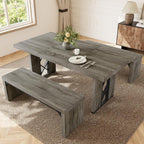 HIPIHOM 3-Piece Dining Table Set for 6 People, 70.8'' Rectangle Kitchen Table with 2 Benches for Breakfast Nook, Dining Room Furniture(Grey Table+2 Benches)