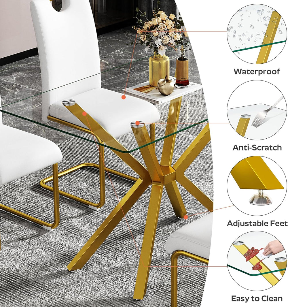 5-Piece 47" Dining Table with 4 PU Leather Chairs, Modern Dining Table S...