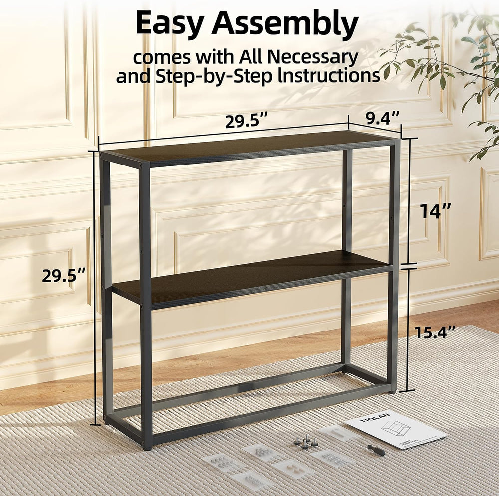 TIQLAB Small Entryway Table, 29.5" Narrow Console Table with Shelves, Bl...