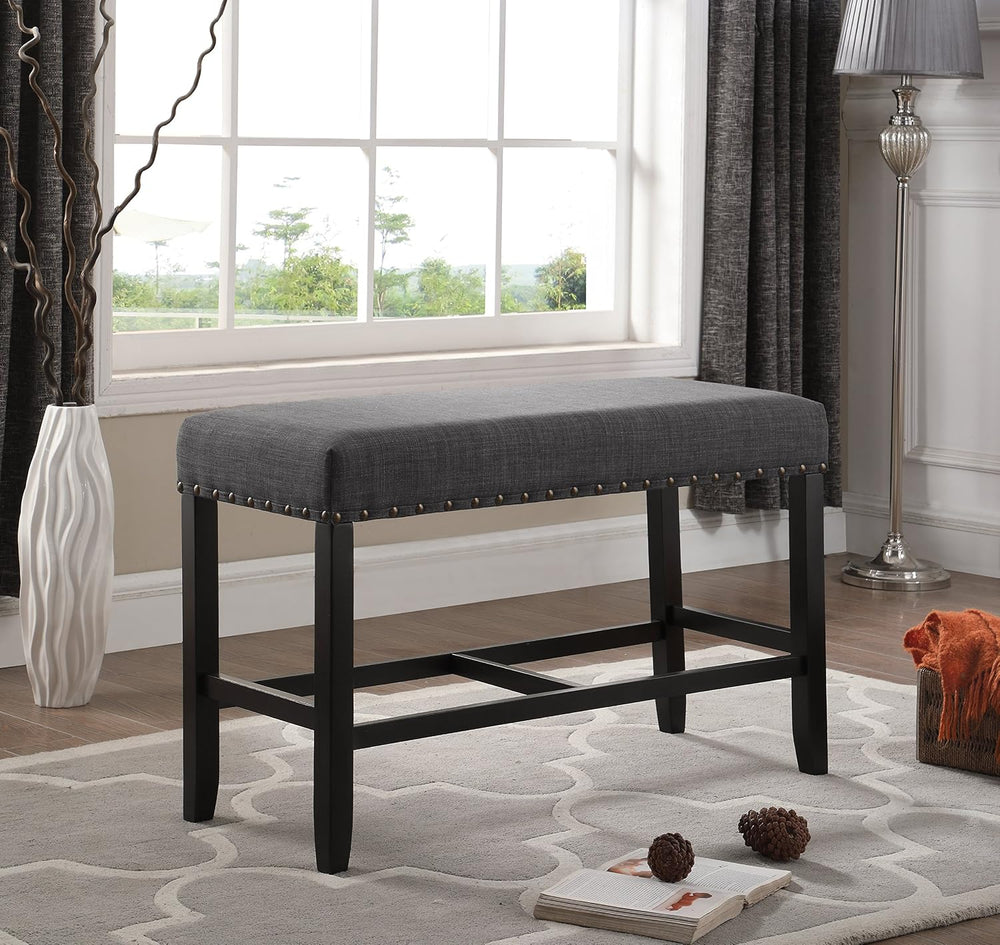 Roundhill Furniture Biony Fabric Counter Height Dining Bench with Nailhead Tr...